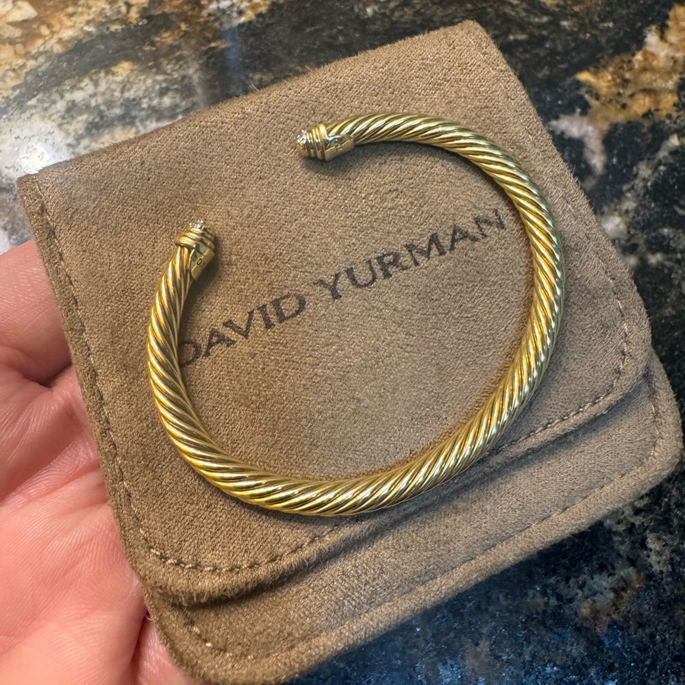 100% Authentic David Yurman 18K Yellow Gold Cable Diamonds Bracelet 4mm Small